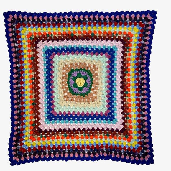 Baby or Lap Blanket Hand Knit Crochet Multicolor Homemade Granny Boho - Picture 8 of 10
